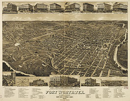 Bird's-eye view of Fort Worth in 1886